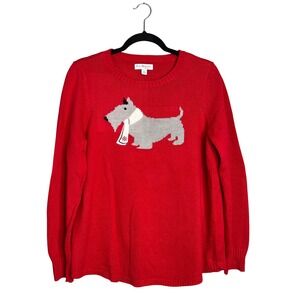 Kim Rogers Red Scottie Dog Sweater Petite Size L PL Cotton Blend Red Pullover